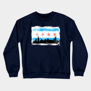 CHICAGO FLAG W/ WHITE BG - DISTRESSED Crewneck Sweatshirt